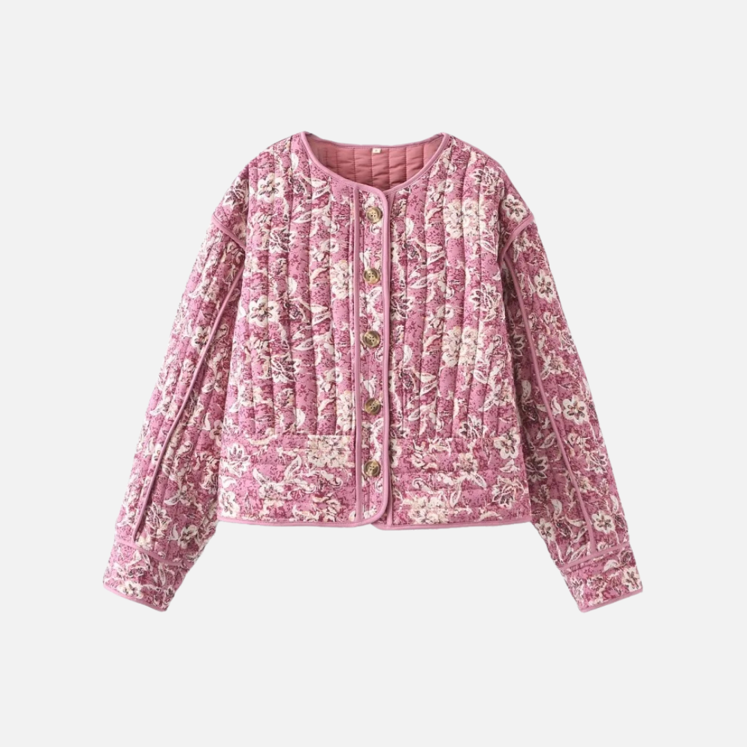Jaqueta Matelassê Floral com Gola Redonda – Calinara