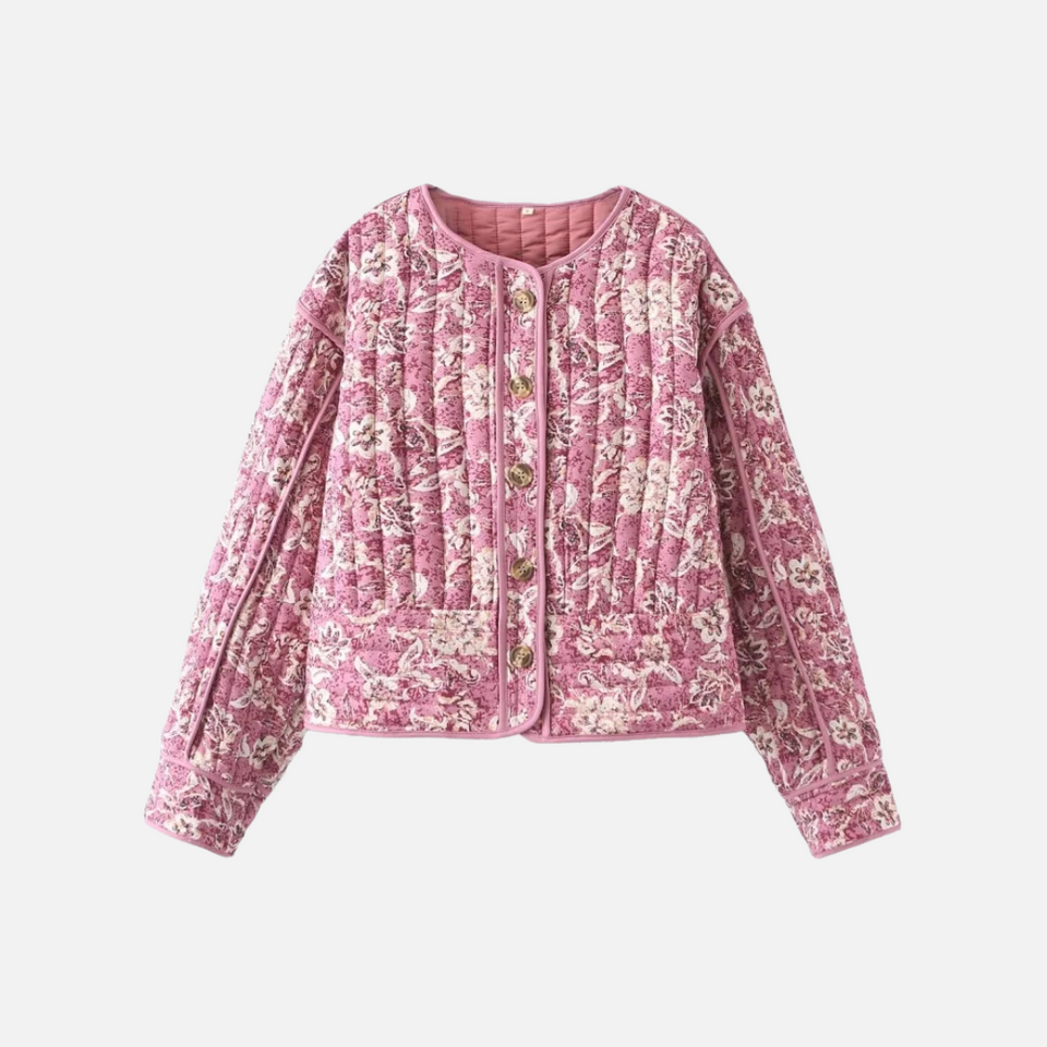 Jaqueta Matelassê Floral com Gola Redonda – Calinara