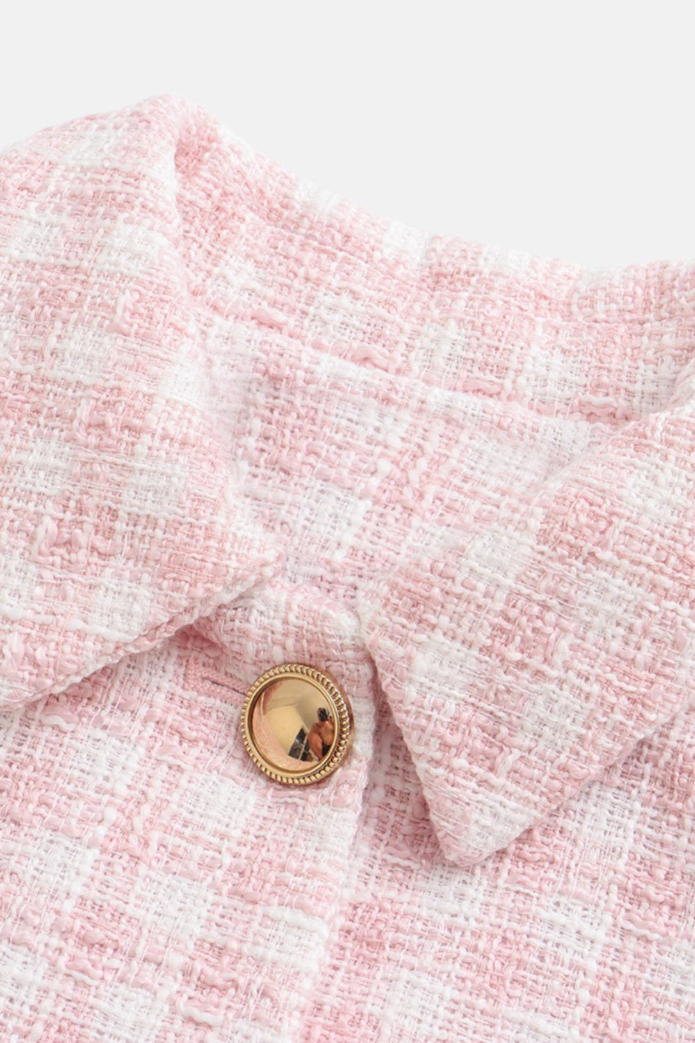Jaqueta Cropped de Tweed Rosa com Botões Dourados – Learina