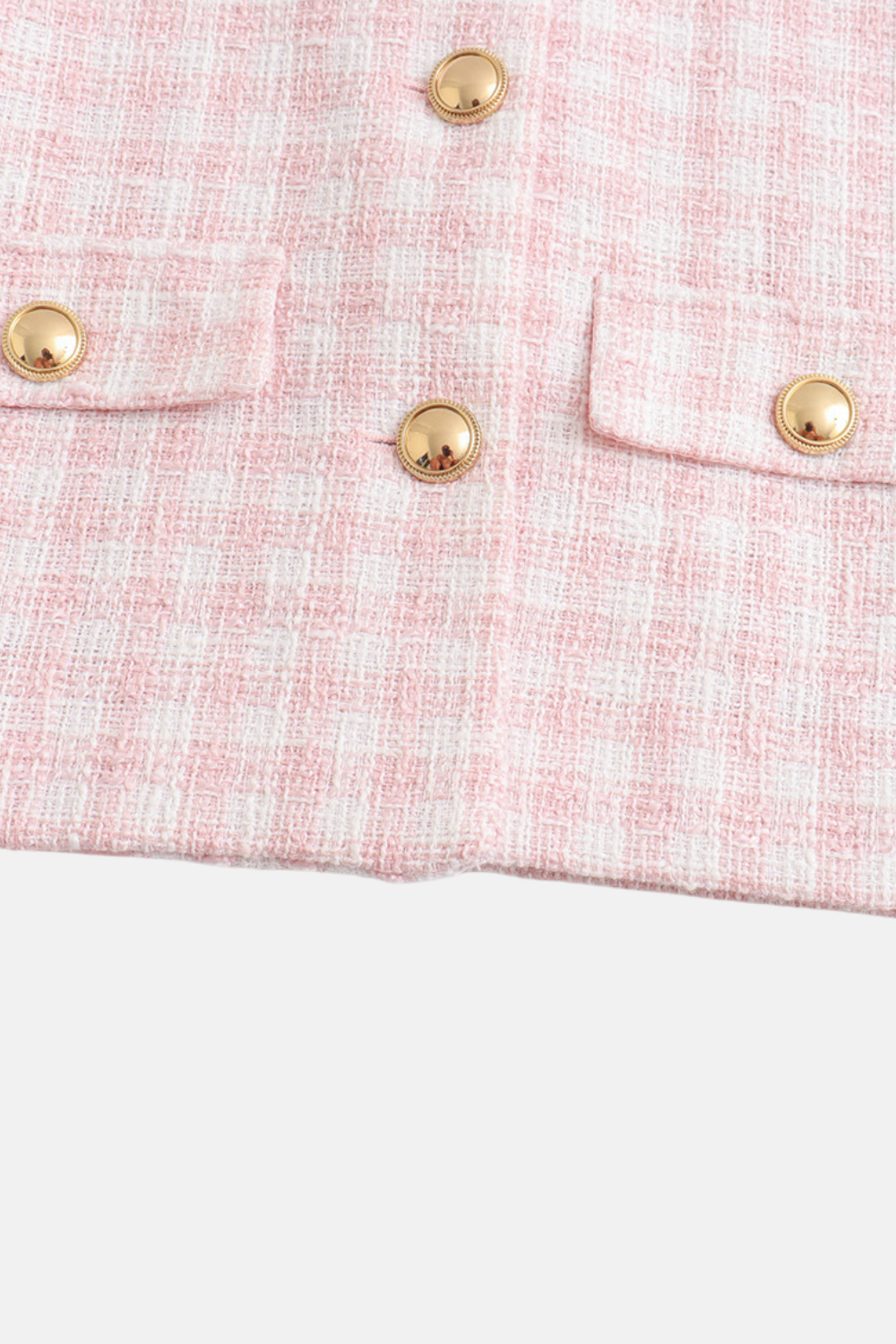 Jaqueta Cropped de Tweed Rosa com Botões Dourados – Learina