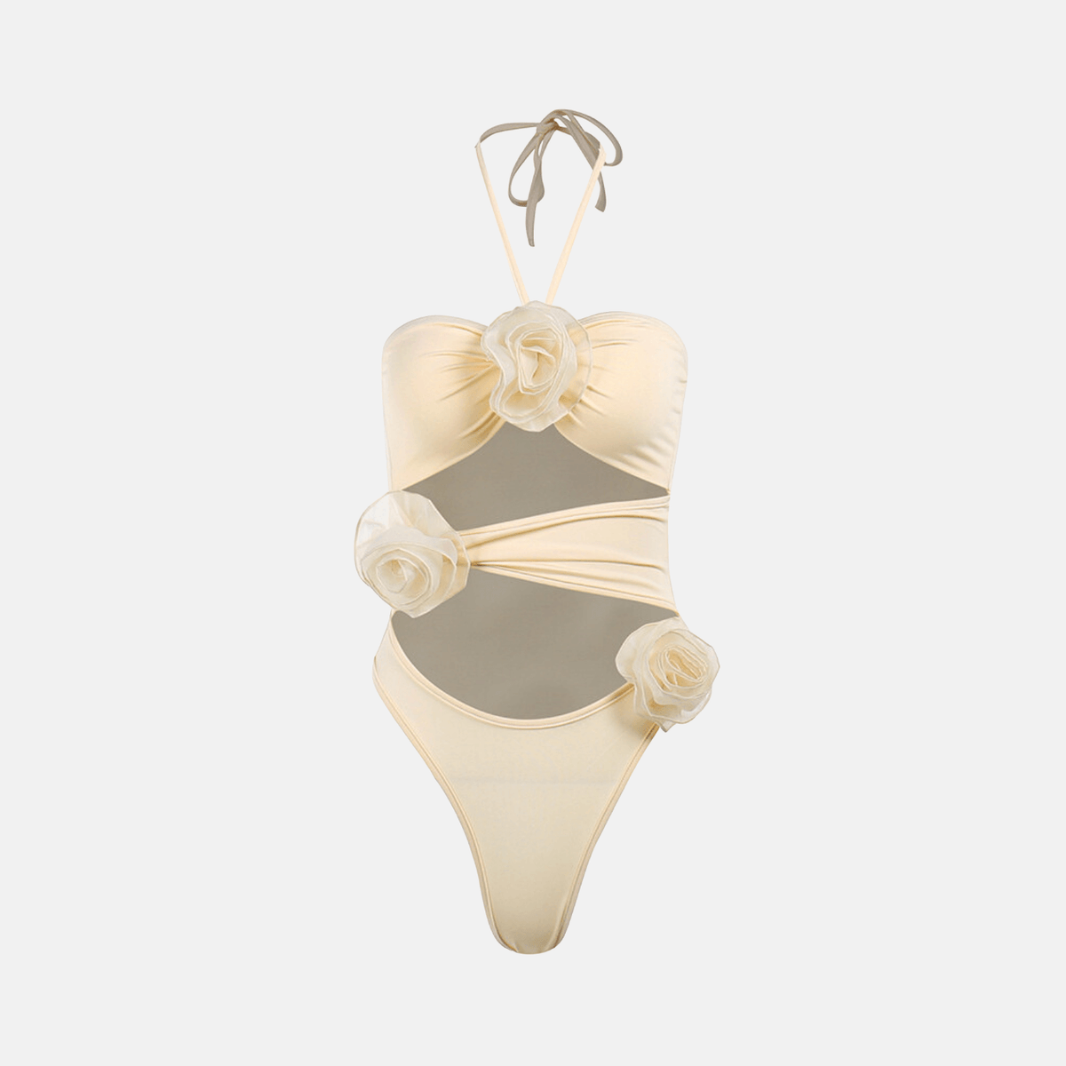 Maiô Off White com Recortes e Flores 3D – Calirisa