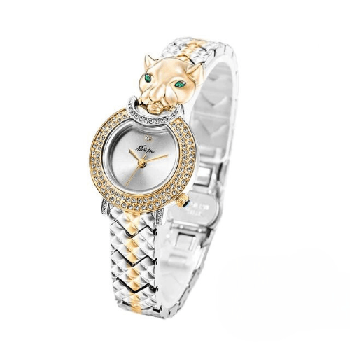 Relógio Feminino Dourado de Luxo com Design Felino e Cristais – Filipa