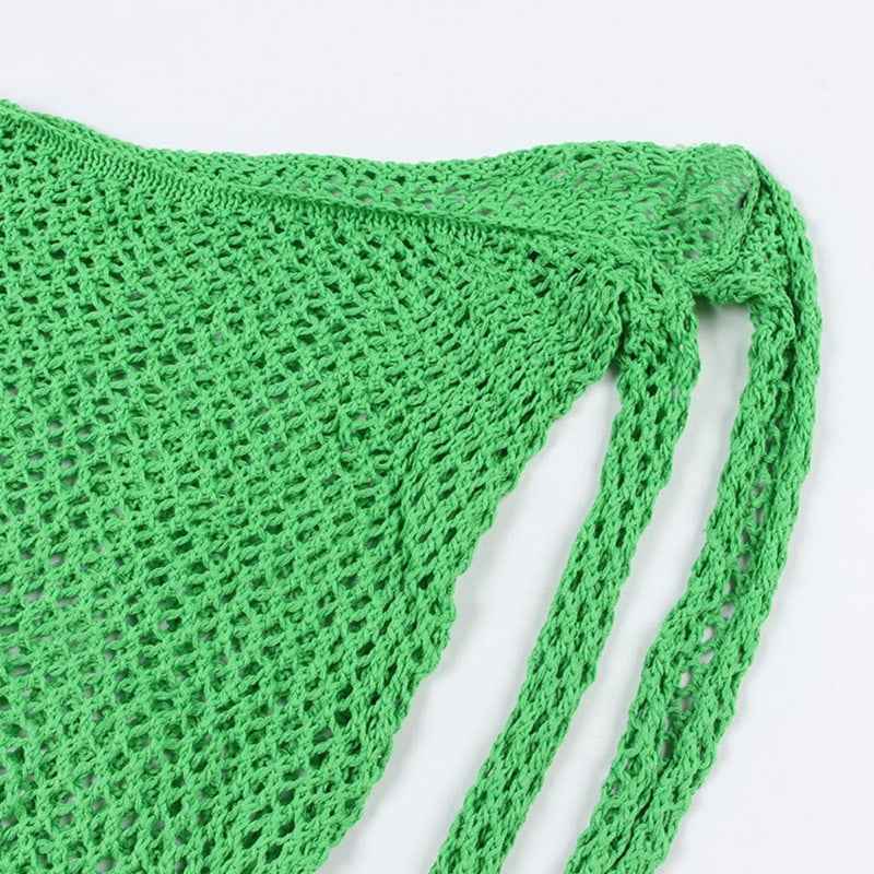 Saída de Praia Curta de Crochê Estilo Pareô de Amarrar – Lianira