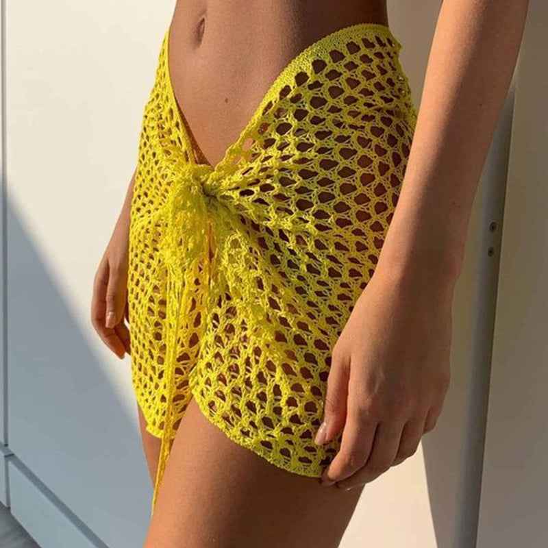 Saída de Praia Curta de Crochê Estilo Pareô de Amarrar – Lianira