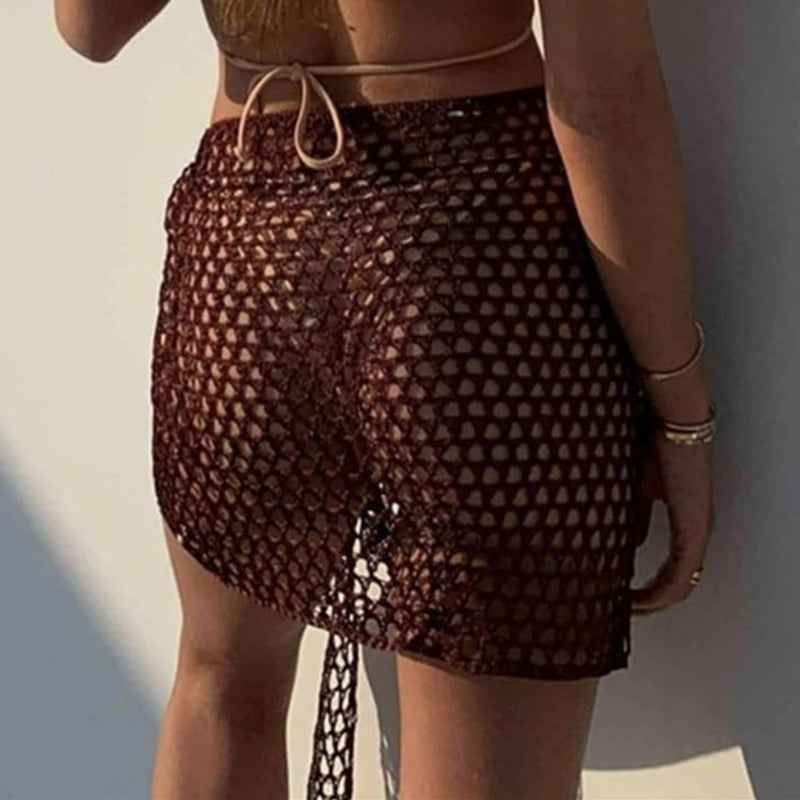 Saída de Praia Curta de Crochê Estilo Pareô de Amarrar – Lianira