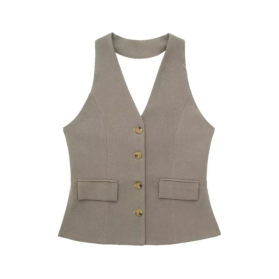 Conjunto Feminino Alfaiataria Colete Frente Única e Calça Pantalona – Maitê