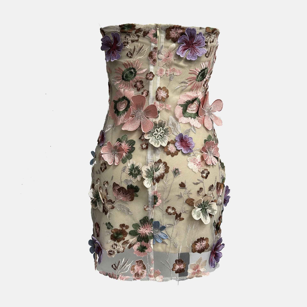 Vestido de Festa Curto Tomara que Caia de Tule com Bordado de Flores 3D – Melinora