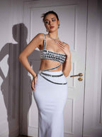 Conjunto Feminino de Festa com Top Cropped e Saia Longa Sereia Bordado com Pedraria – Lianora
