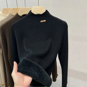 Suéter Feminino Gola Alta de Malha Canelada com Interior Peluciado – Lumilina