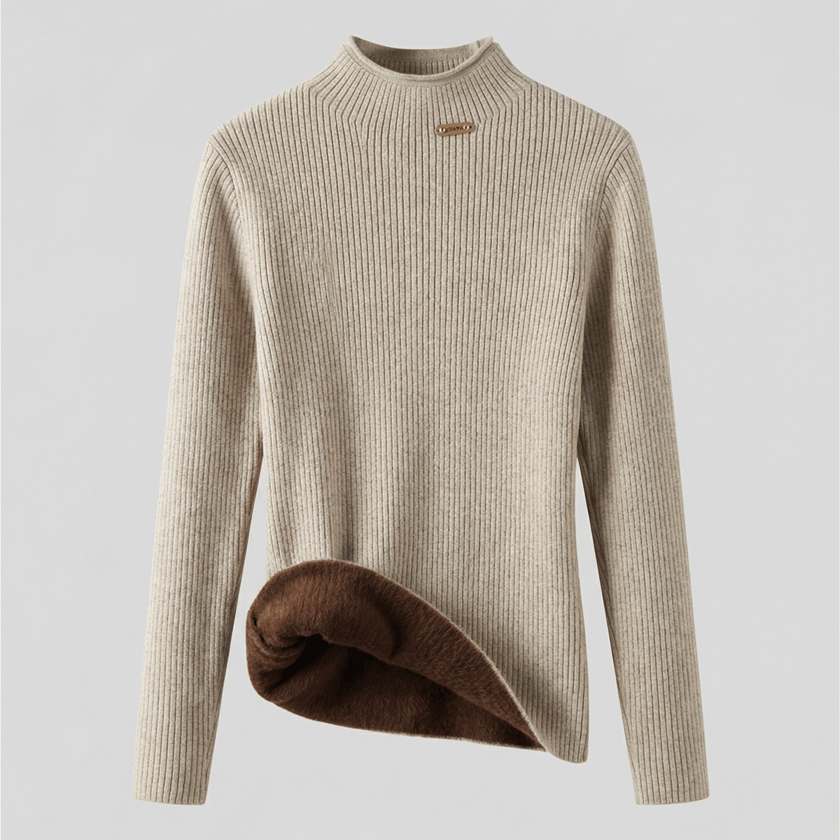 Suéter Feminino Gola Alta de Malha Canelada com Interior Peluciado – Lumilina
