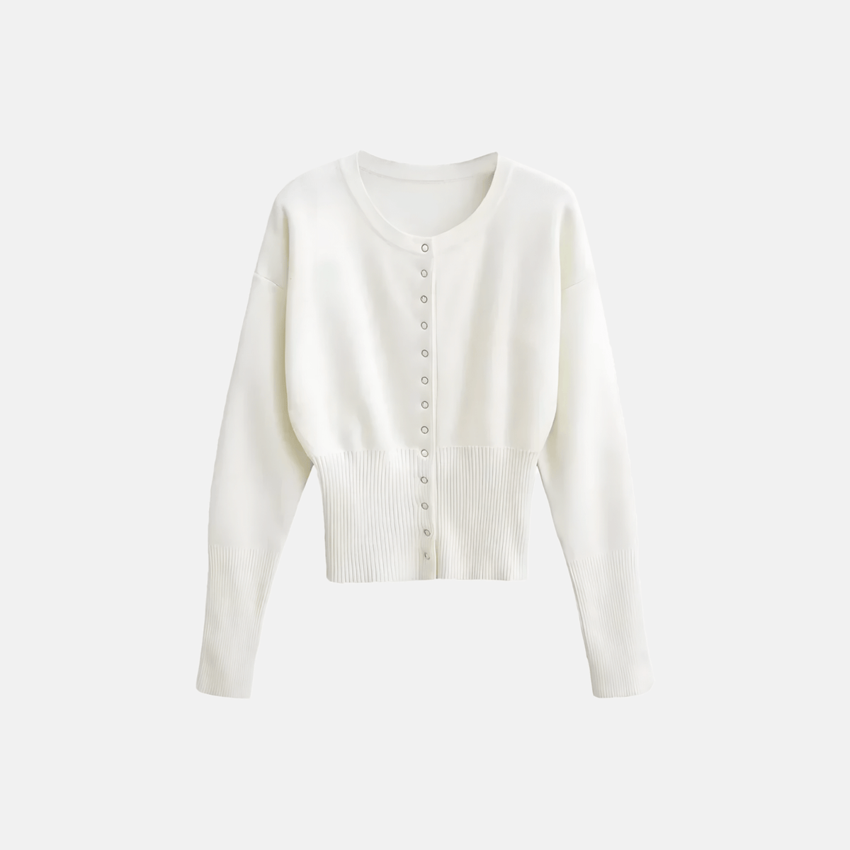 Cardigan Cropped de Tricô com Cintura Marcada e Botões – Arinira