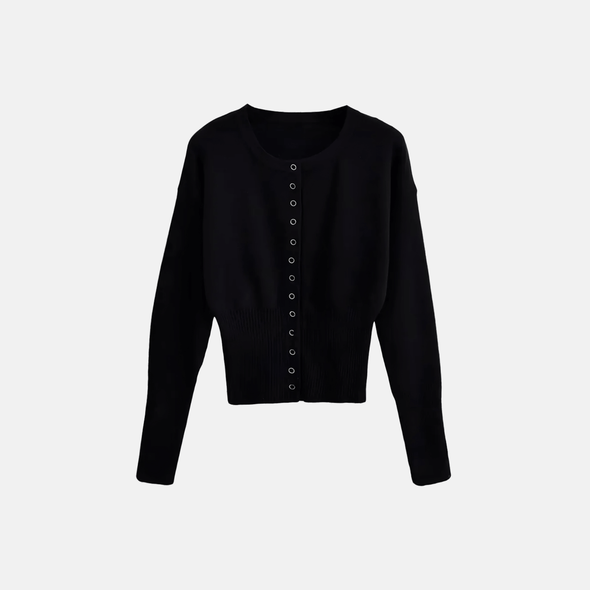 Cardigan Cropped de Tricô com Cintura Marcada e Botões – Arinira