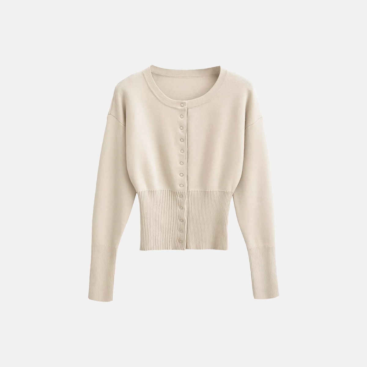 Cardigan Cropped de Tricô com Cintura Marcada e Botões – Arinira