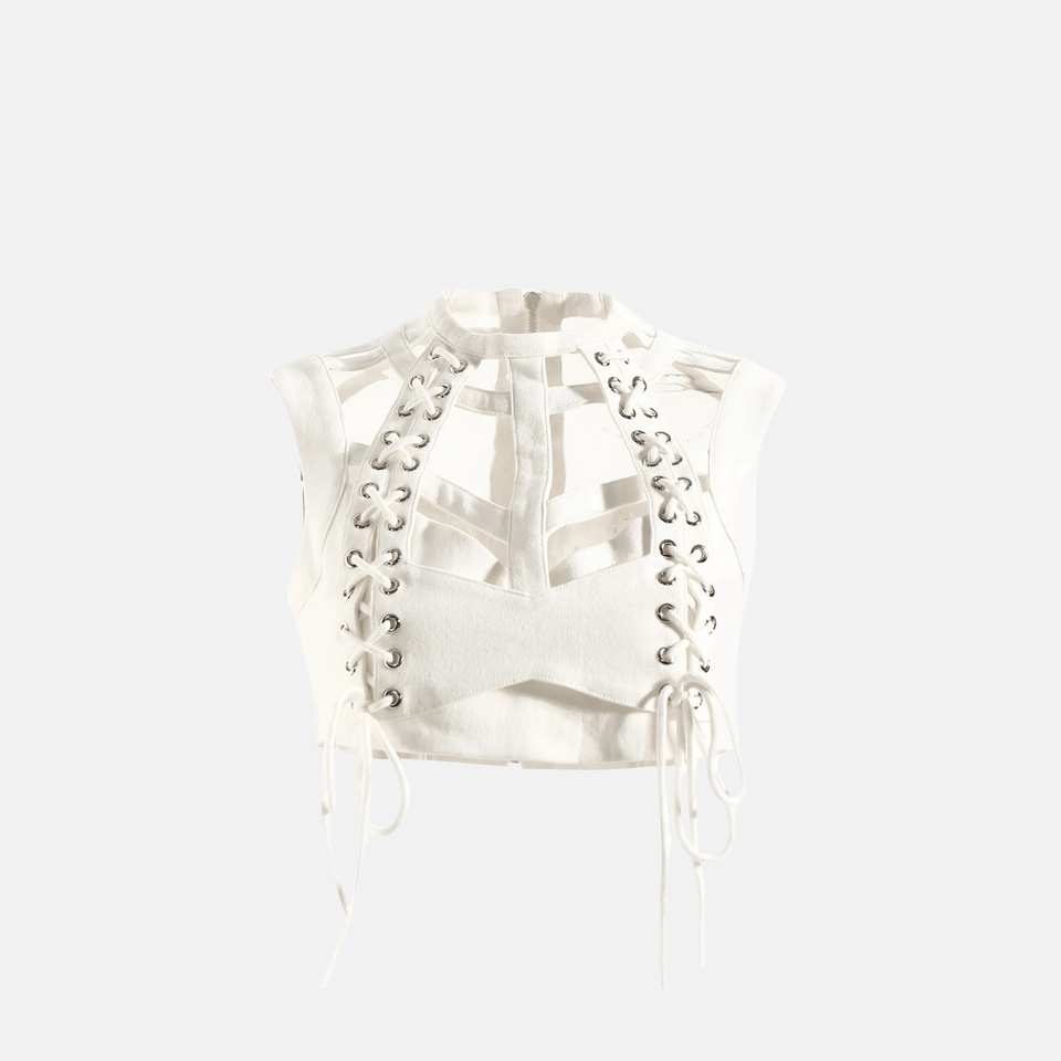 Top Cropped Estruturado com Recortes e Amarração Corset – Lealina