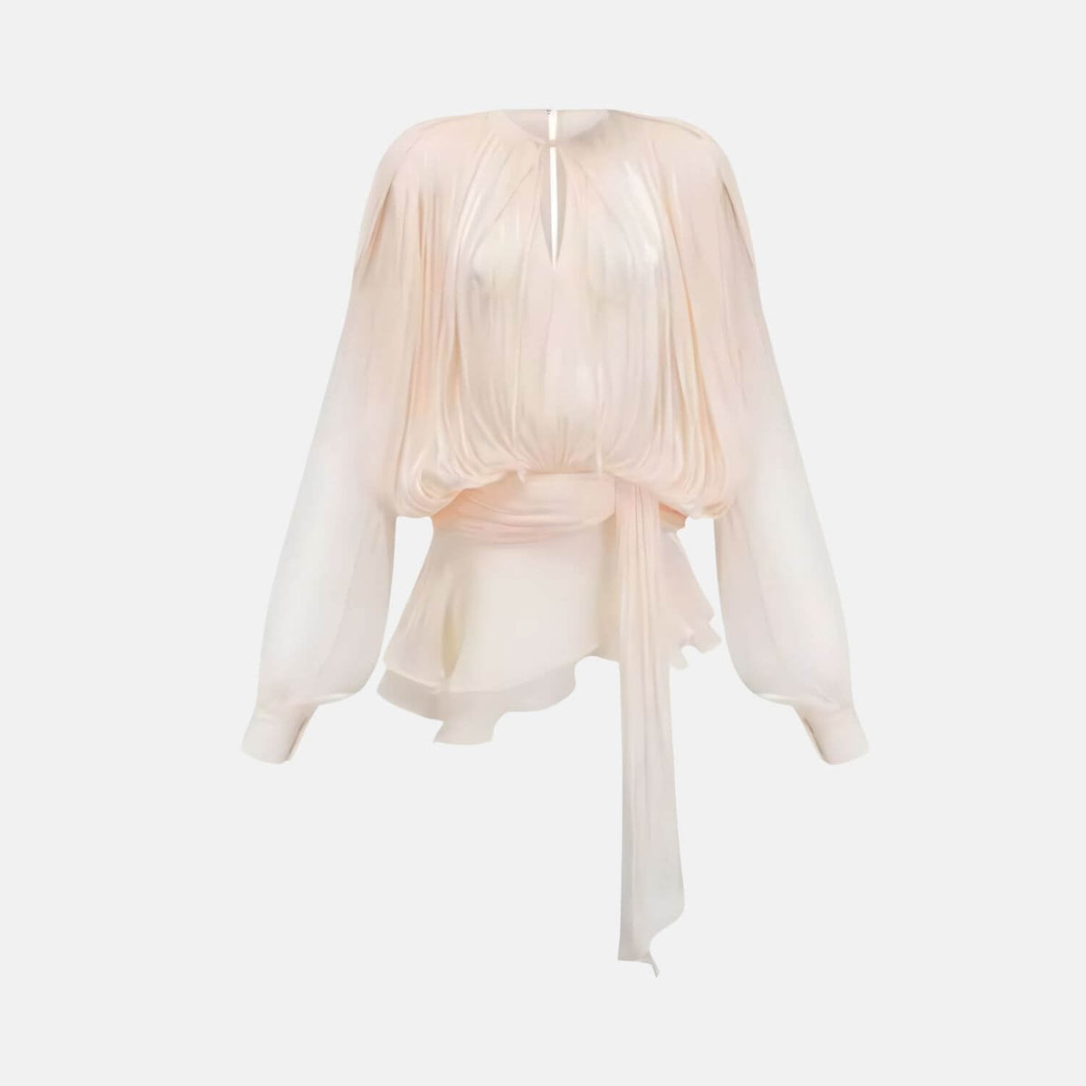 Vestido Curto com Mangas Poeta Volumosas, Corpo Drapeado e Saia Envelope – Amanara