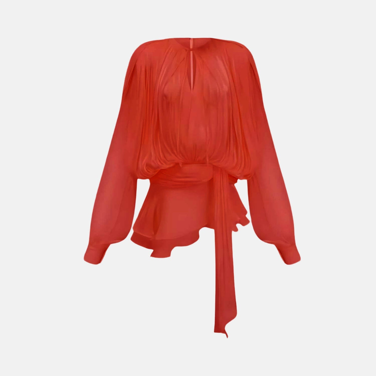 Vestido Curto com Mangas Poeta Volumosas, Corpo Drapeado e Saia Envelope – Amanara
