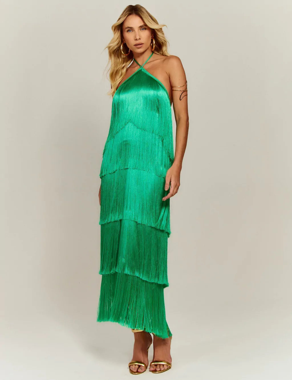 Vestido Feminino de Festa Elegante Longo Com Franjas – Celilina