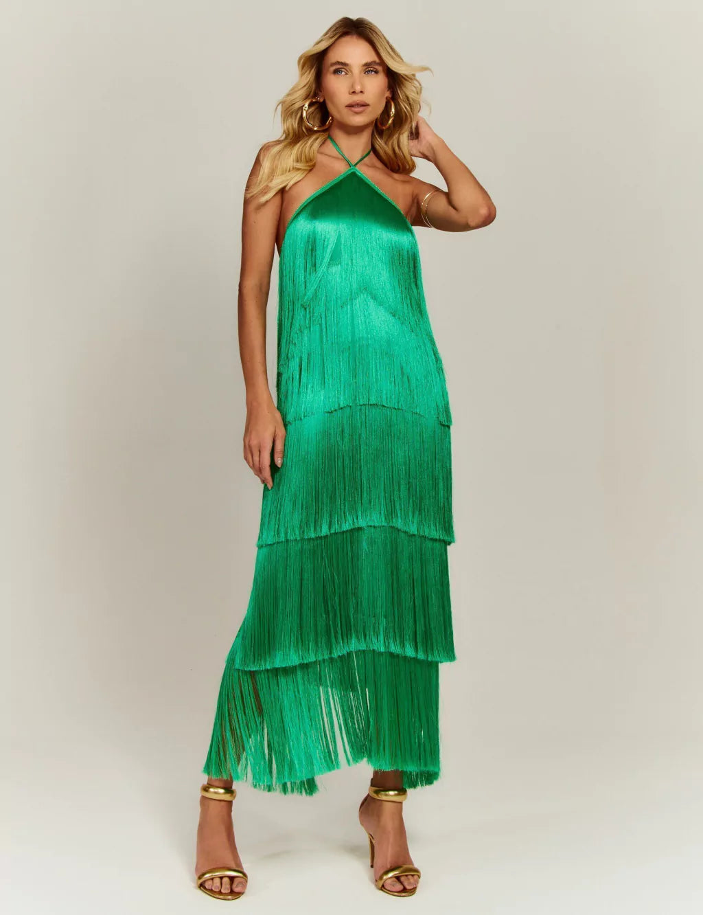 Vestido Feminino de Festa Elegante Longo Com Franjas – Celilina
