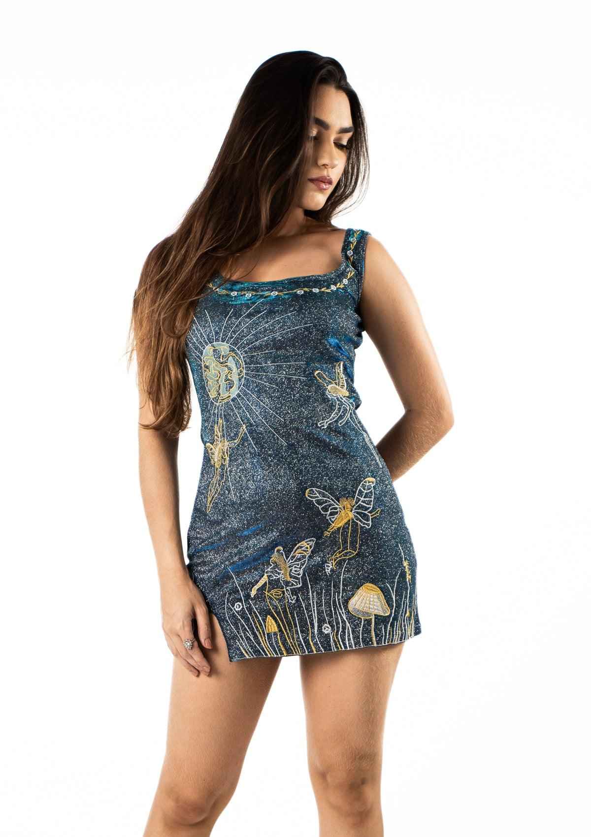 Vestido Feminino Curto Com Bordado e Fenda – Brinora