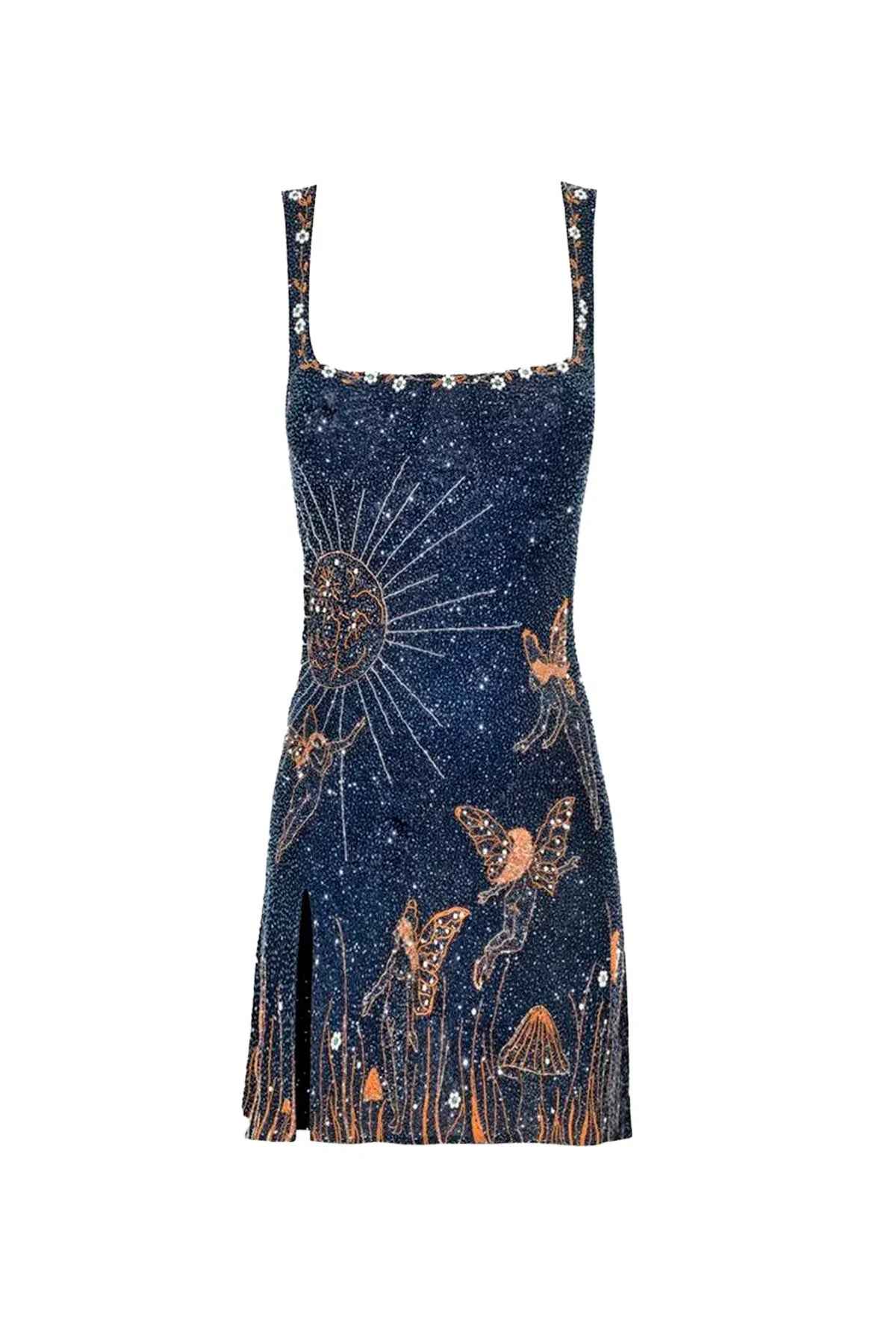 Vestido Feminino Curto Com Bordado e Fenda – Brinora