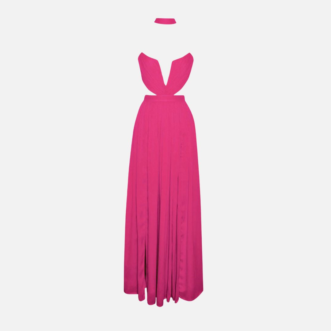 Vestido de Festa Longo Fúcsia com Fendas e Recortes – Salirina