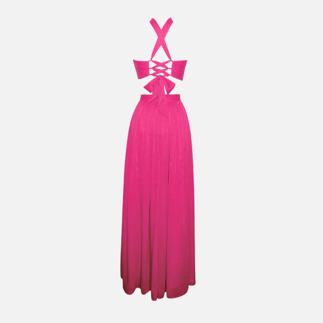 Vestido de Festa Longo Fúcsia com Fendas e Recortes – Salirina