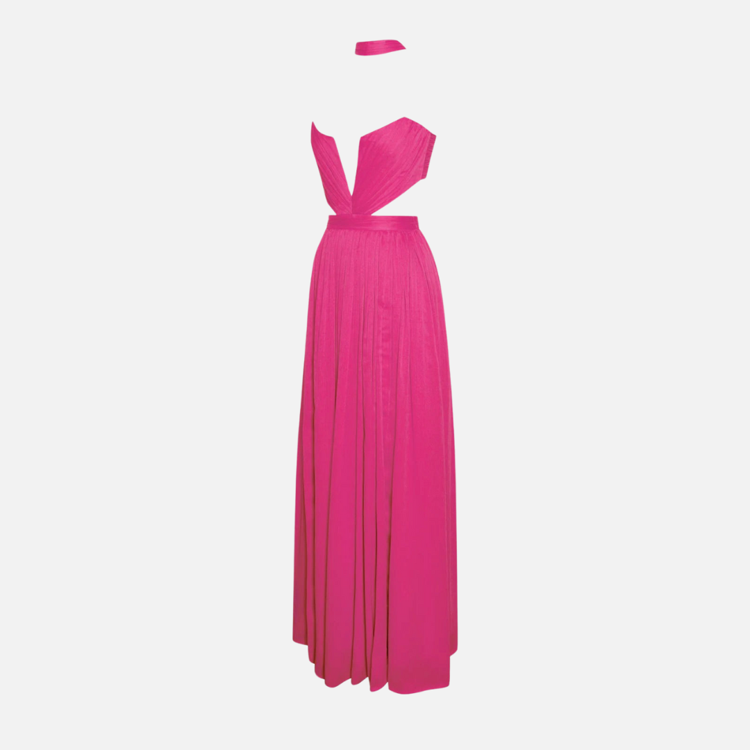 Vestido de Festa Longo Fúcsia com Fendas e Recortes – Salirina