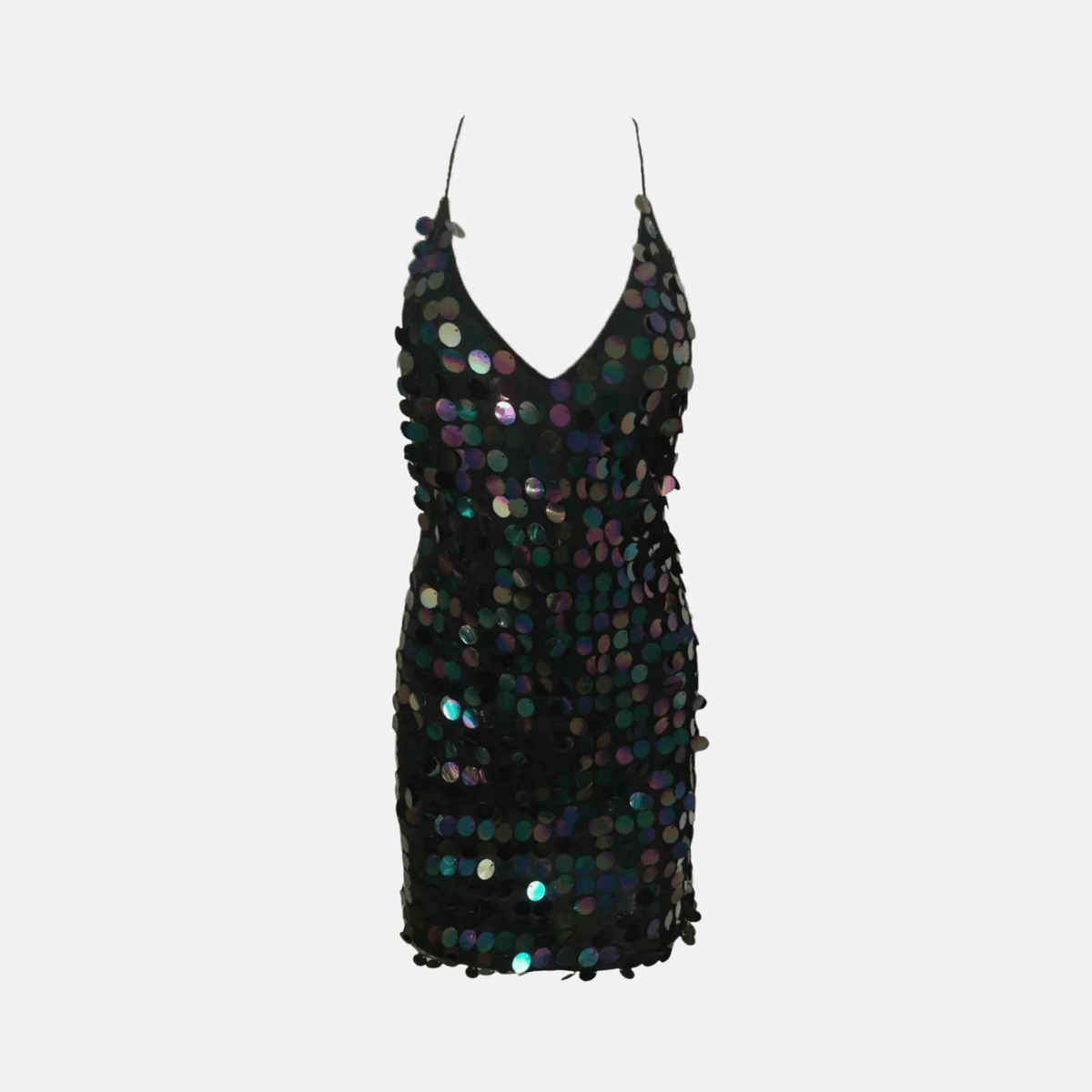 Vestido de Festa Curto de Paetê Furta-Cor com Costas Nuas – Alarisa