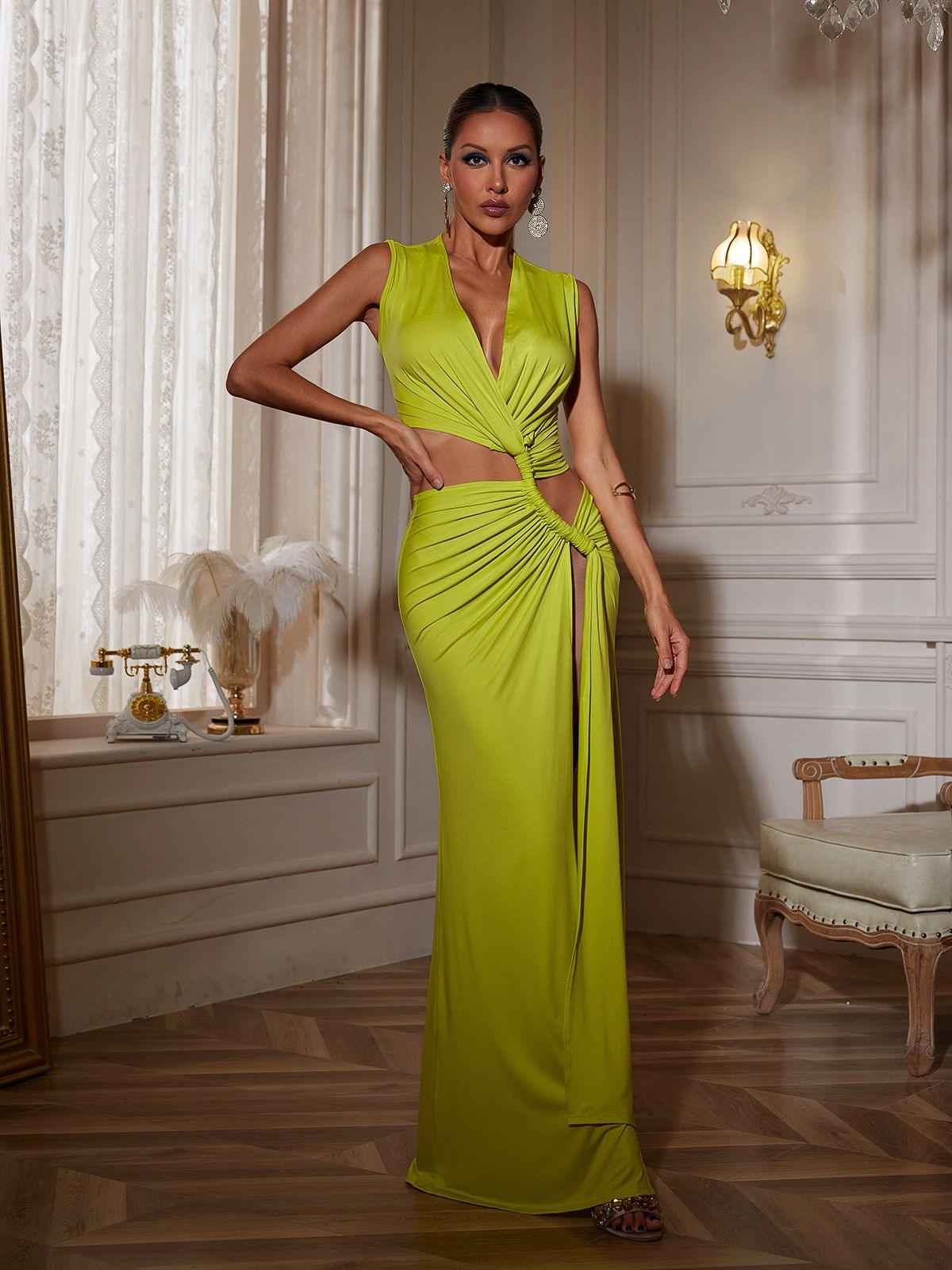 Vestido Longo de Festa com Fenda Lateral Alta e Recortes Frontais – Ananora