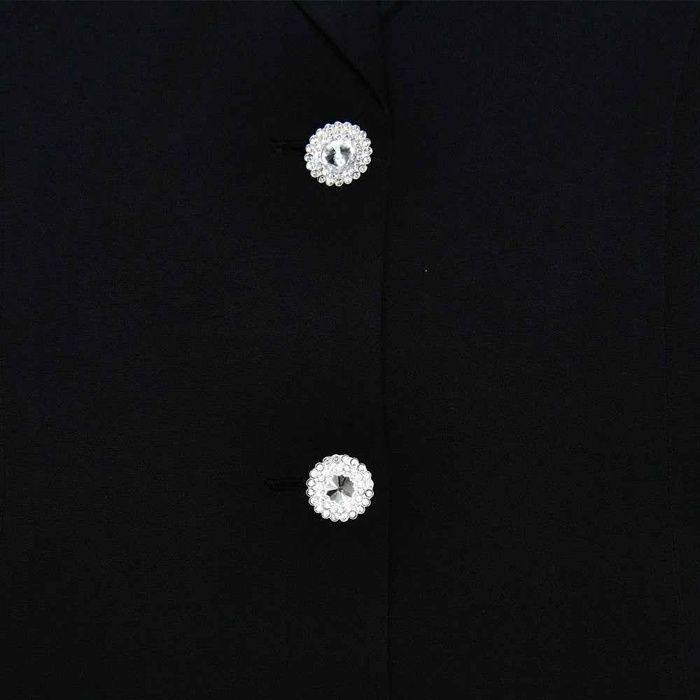 Vestido Blazer Curto Preto com Saia Plissada e Botões de Cristal – Arinara
