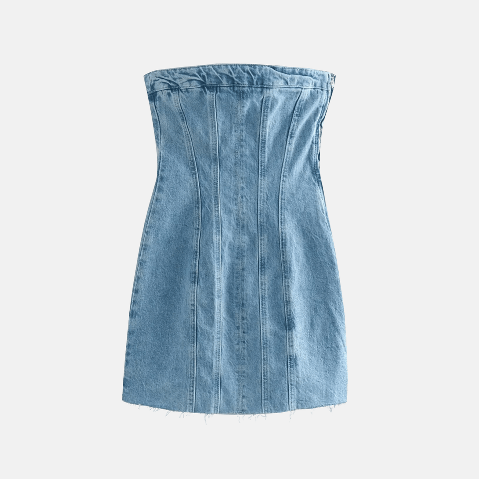 Vestido Jeans Curto Tomara que Caia Estilo Corset – Zelarina