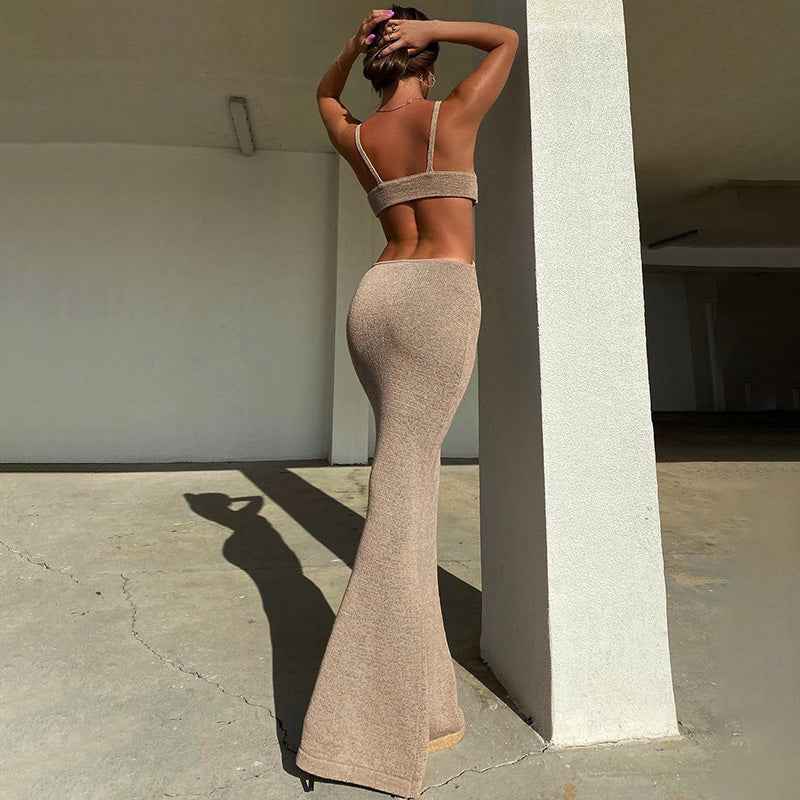 Vestido Longo Tricot Canelado de Viscose – Calanira