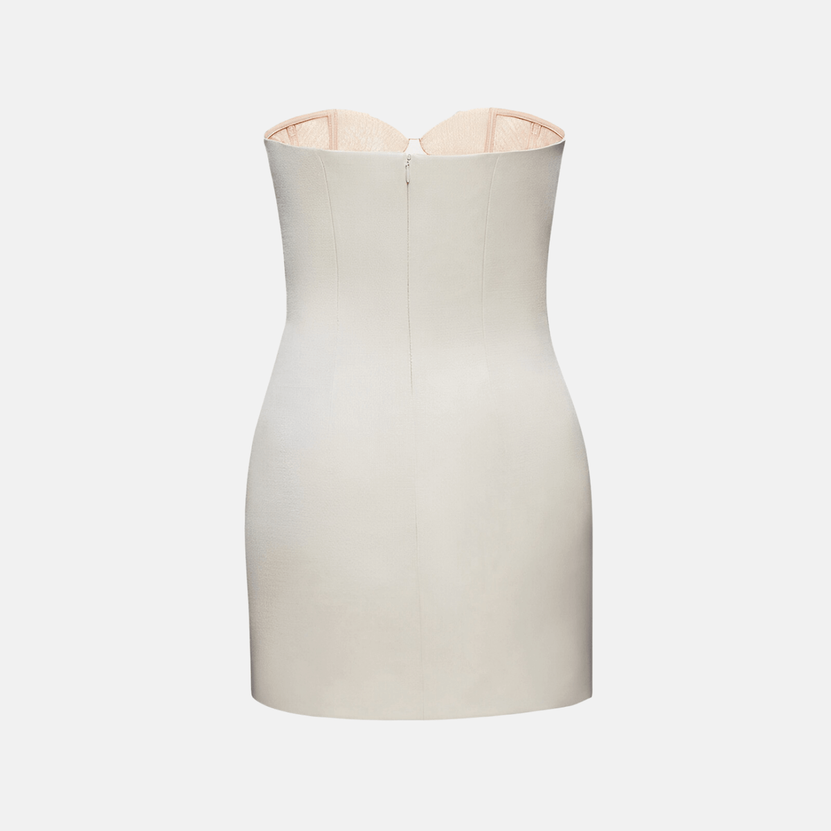 Vestido Curto Off-White Estruturado com Flores 3D em Cetim – Alirisa