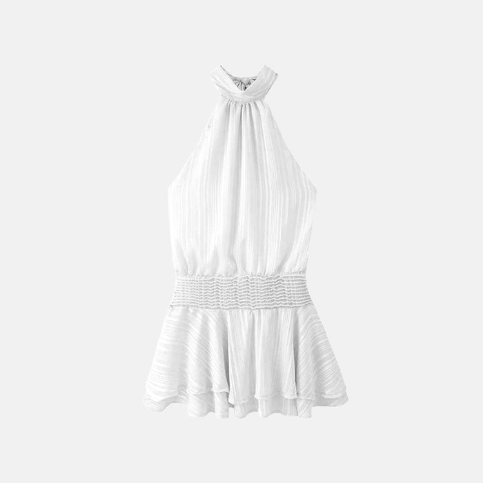 Vestido Curto Frente Única de Tecido Acetinado com Cintura Lastex – Alma