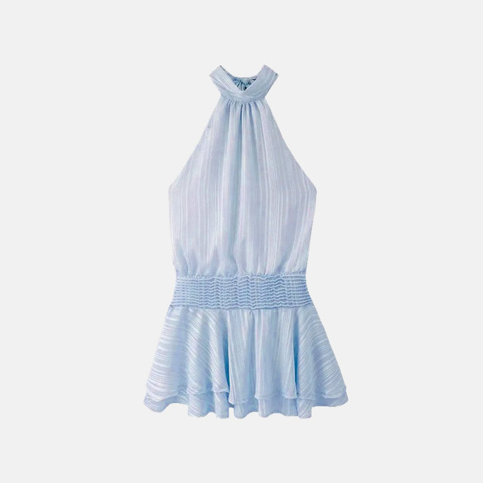 Vestido Curto Frente Única de Tecido Acetinado com Cintura Lastex – Alma
