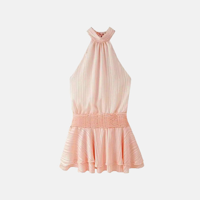 Vestido Curto Frente Única de Tecido Acetinado com Cintura Lastex – Alma