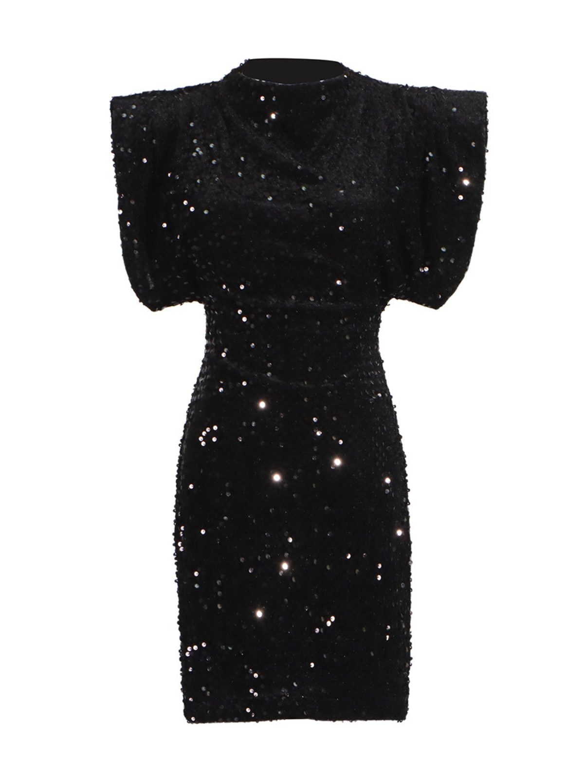 Vestido Curto Preto com Paetês e Ombreiras – Luanora