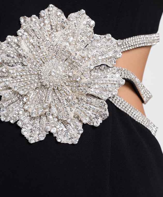 Vestido Curto Preto de Festa com Bordado Floral em Cristais e Recortes Laterais – Salinora