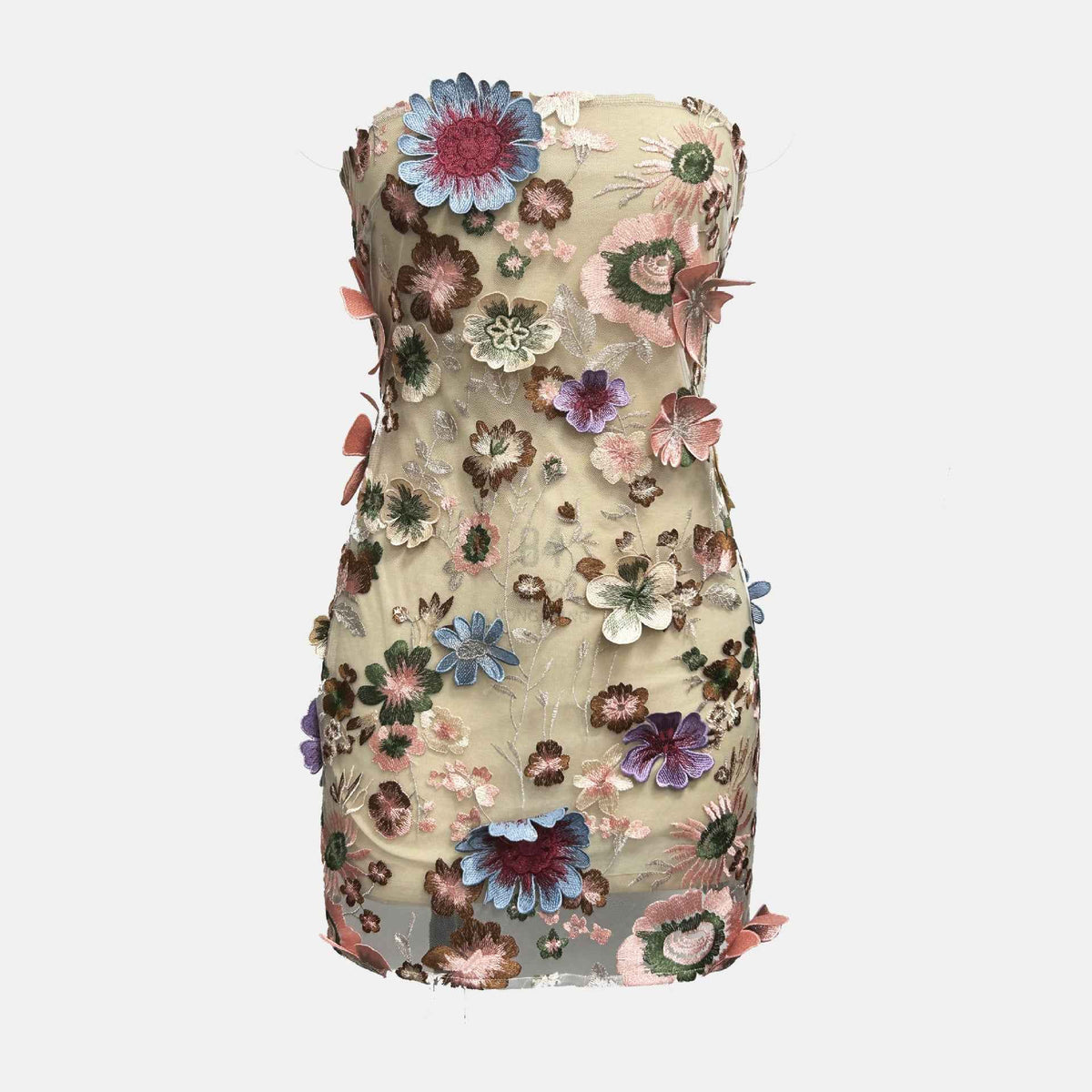 Vestido de Festa Curto Tomara que Caia de Tule com Bordado de Flores 3D – Melinora