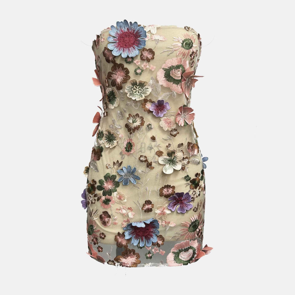 Vestido de Festa Curto Tomara que Caia de Tule com Bordado de Flores 3D – Melinora