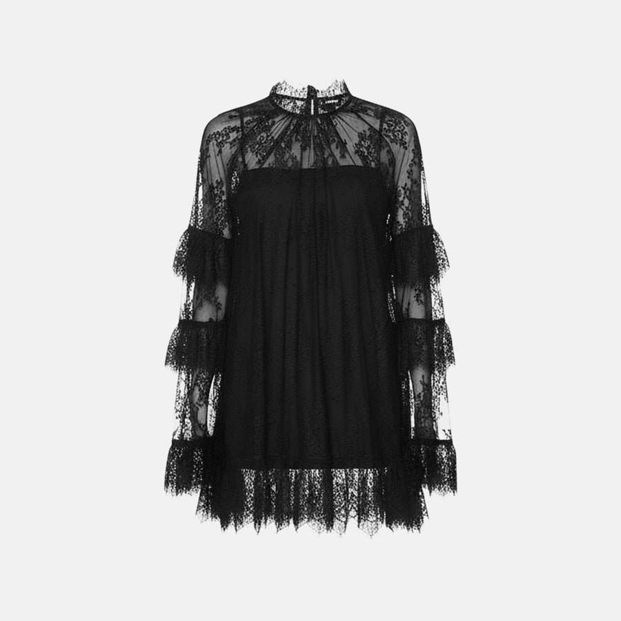 Vestido Curto de Renda com Manga Longa e Transparência – Yasmin