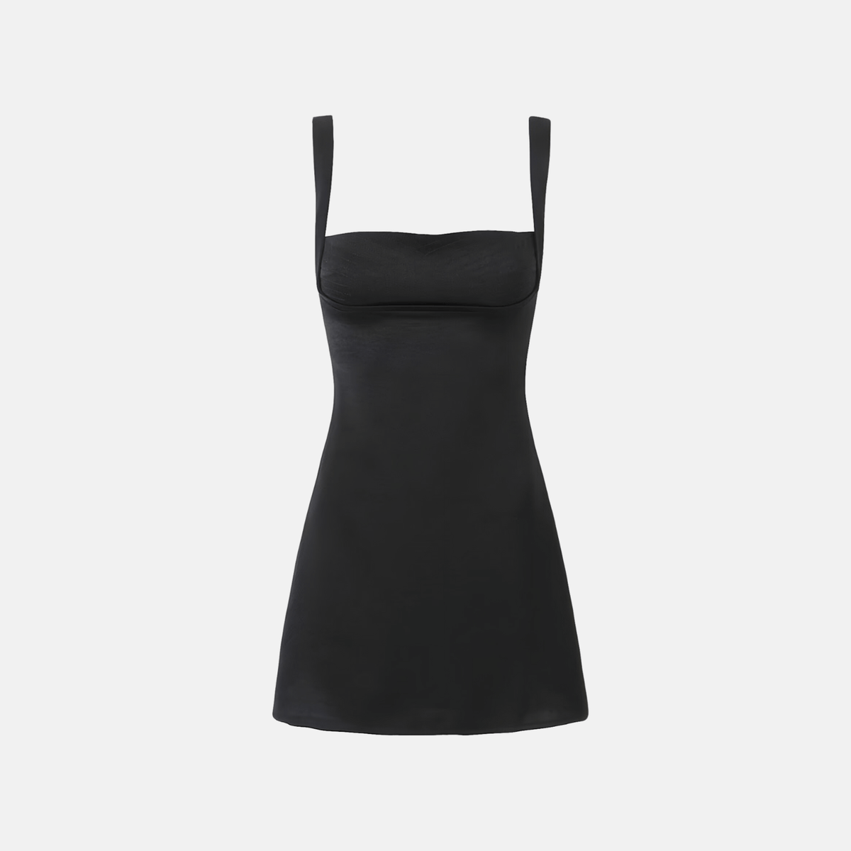 Vestido Curto Preto Justo com Alças Largas e Decote Reto – Valanara