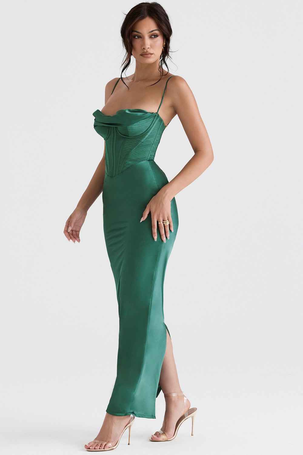 Vestido Longo de Festa com Corset Estruturado e Alças Finas – Liarina