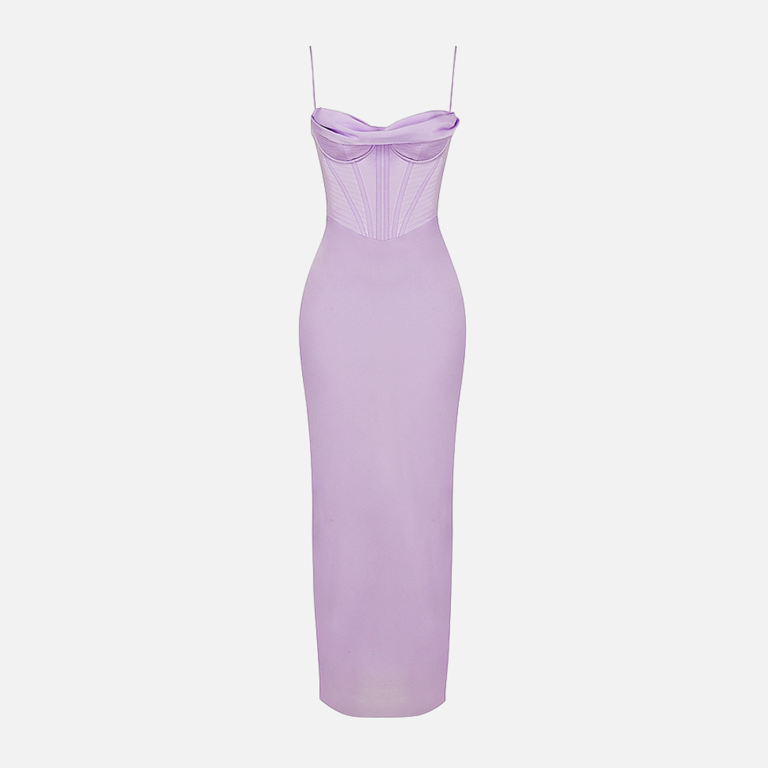 Vestido Longo de Festa com Corset Estruturado e Alças Finas – Liarina