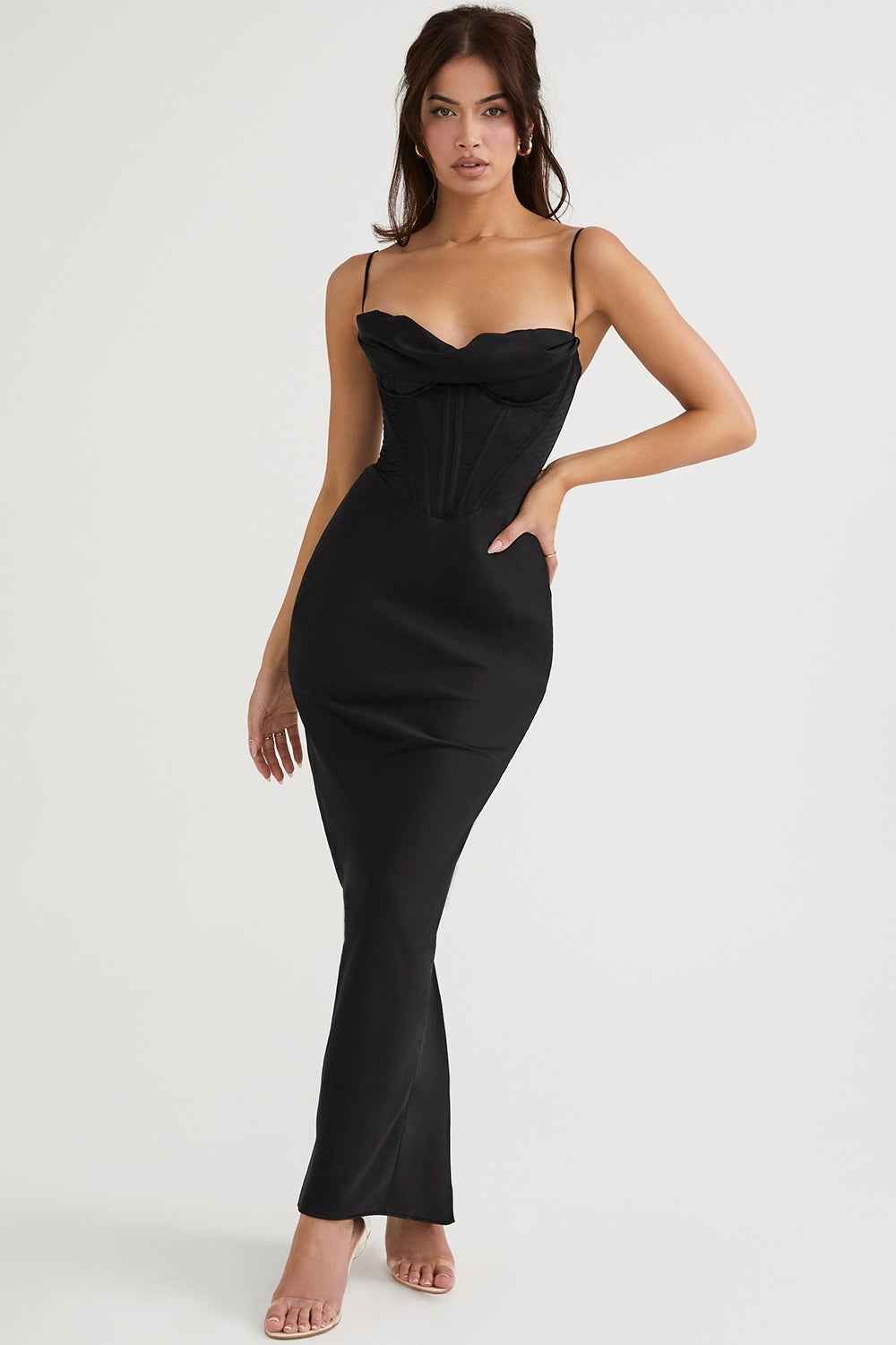 Vestido Longo de Festa com Corset Estruturado e Alças Finas – Liarina