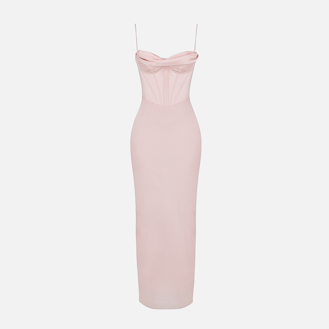 Vestido Longo de Festa com Corset Estruturado e Alças Finas – Liarina