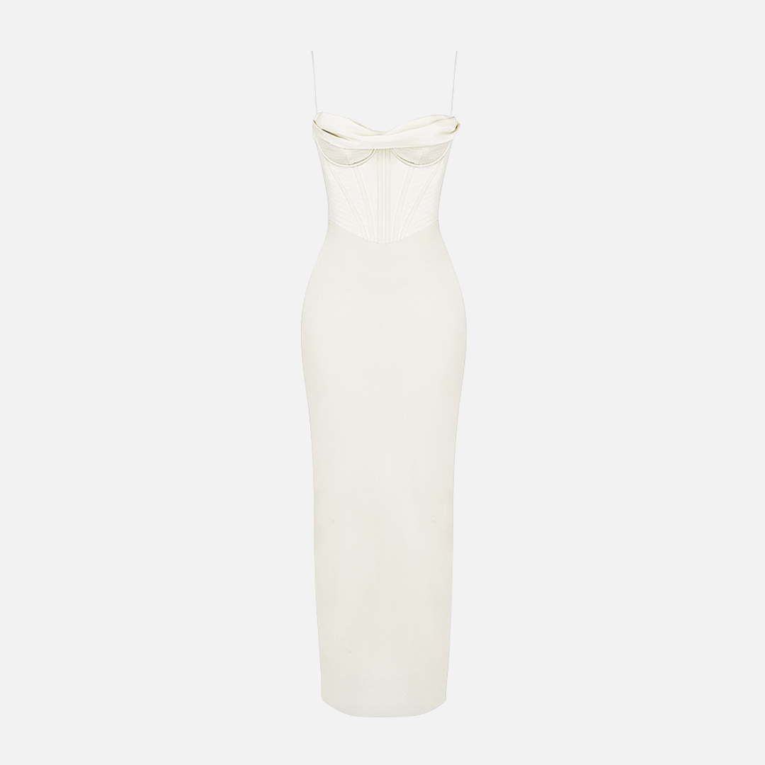 Vestido Longo de Festa com Corset Estruturado e Alças Finas – Liarina
