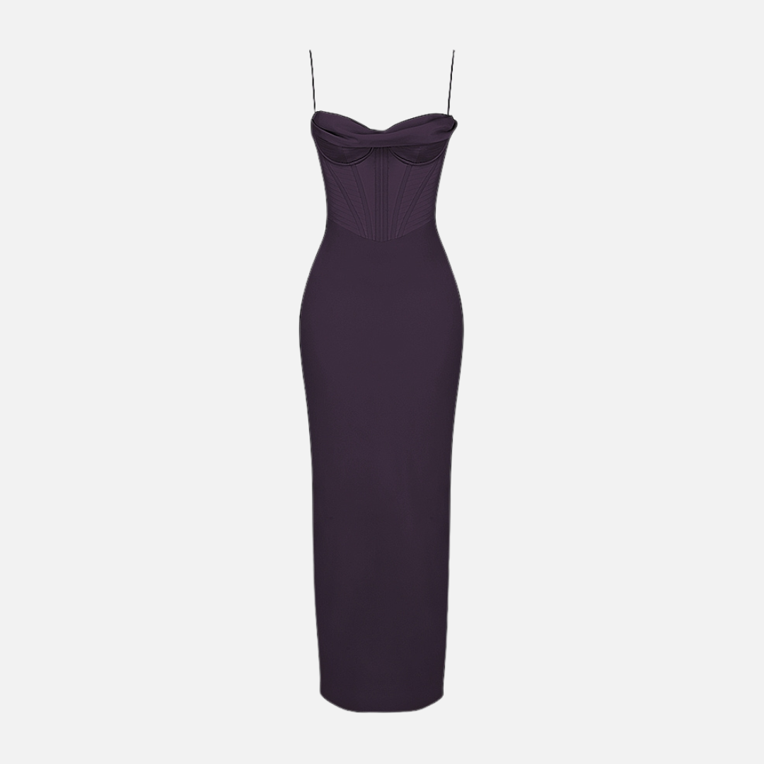 Vestido Longo de Festa com Corset Estruturado e Alças Finas – Liarina