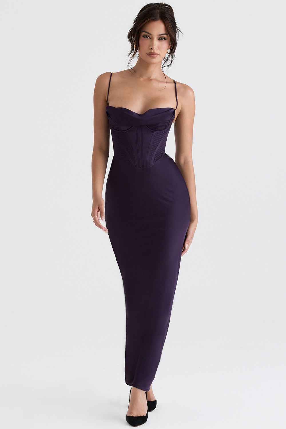 Vestido Longo de Festa com Corset Estruturado e Alças Finas – Liarina