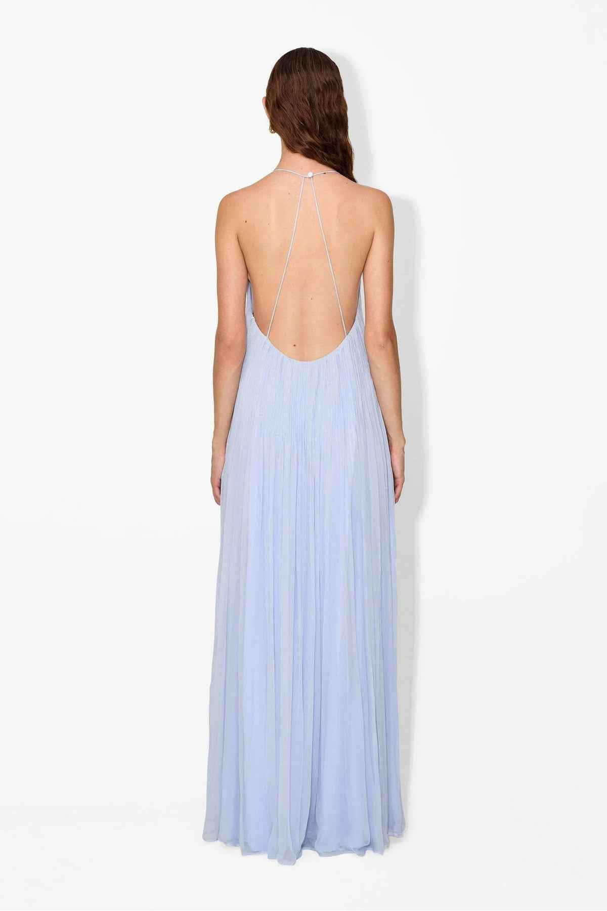 Vestido Longo Plissado de Alças Finas com Textura Crinkle – Laís